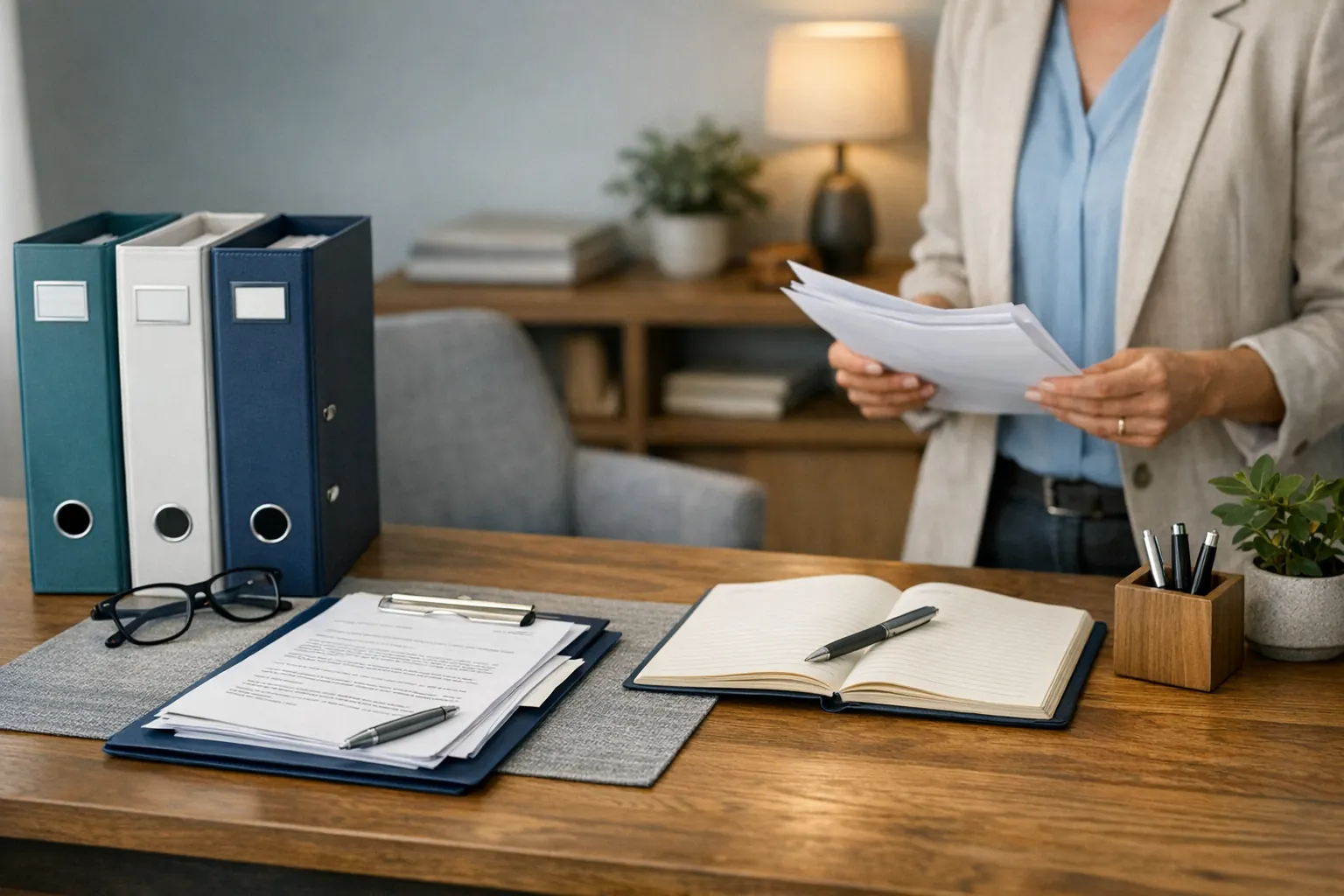Care-sector documentation and registration support image with orderly paperwork or healthcare workspace context.